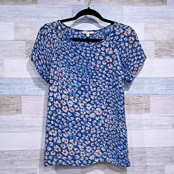 CABI Floral Crossover Button Back Top Blue Yellow Flowy Woven 299 Womens XS - Picture 1 of 7